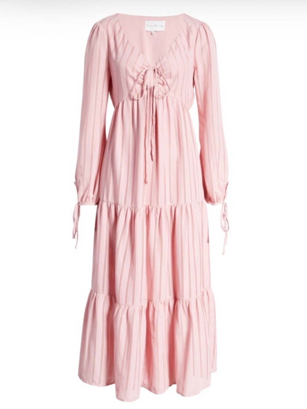 Charles Henry Blush Pink Tiered Maxi Dress with Tie Front
